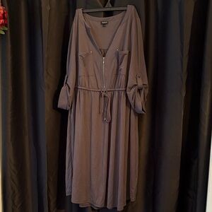 torrid Taupe Drawstring Zip-Front Midi Dress